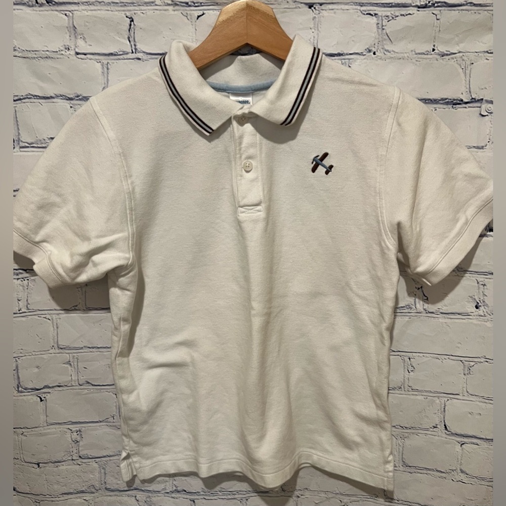 Gymboree White Polo Shirt With Airplane Boys Size 10